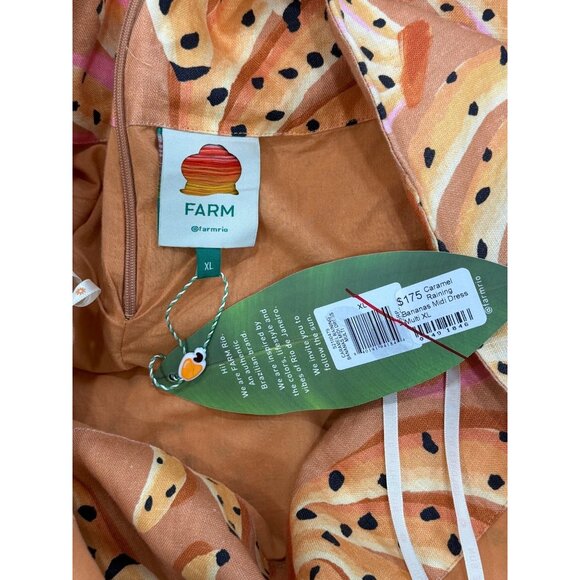 Farm Rio Caramel Raining Banana Midi Dress Linen Womens XL Orange Yellow NEW - Picture 4 of 8